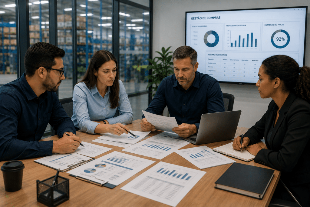 Gestão de pedidos de compras com acompanhamento administrativo, controle de solicitações e análise de documentos corporativos.
